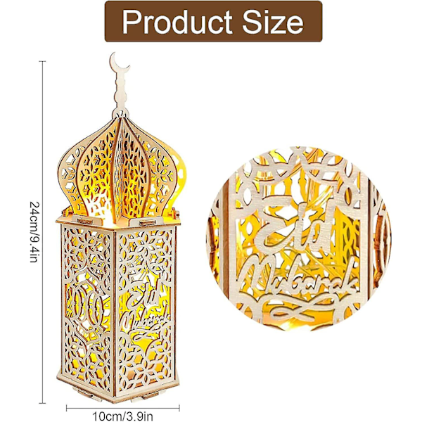 3 kappaletta DIY Ramadan puinen lamppu koristeet, Mubarak Ramadan LED-lamppu Ramadan koristeisiin