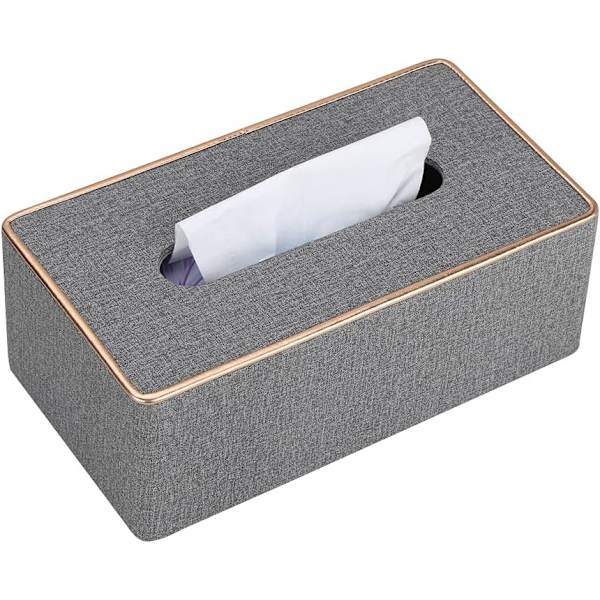 1 stk. Tissue Box Cover  Læder Rektangulær Tissue Box Holder til Hjem eller Kontor Gray