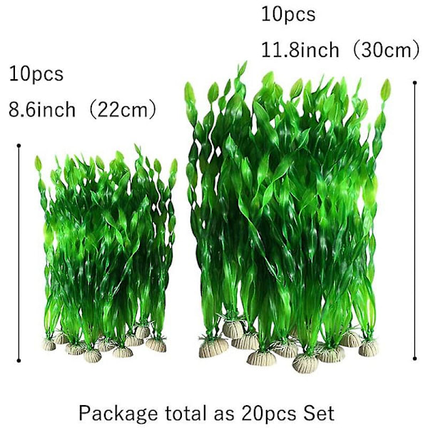 20 stk. Kunstige dekorative plastakvarie fisketank dekoration plastplanter (20 stk. grøn)