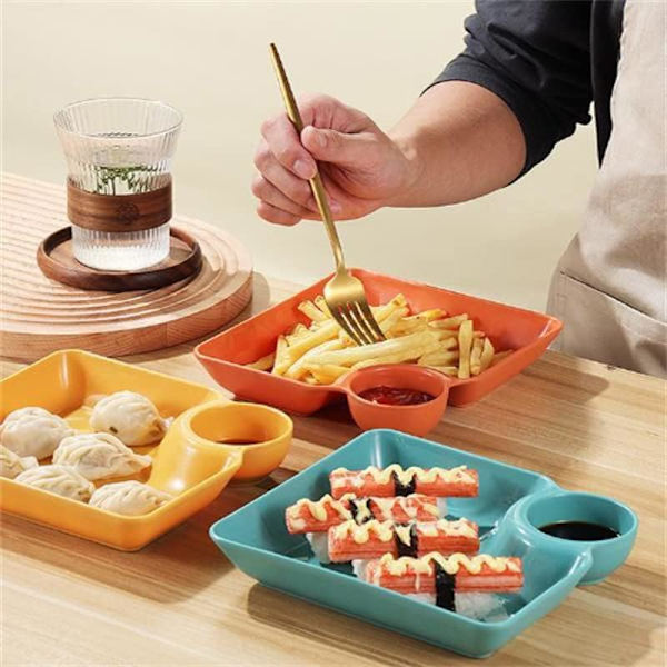 2 stk Serveringsfat med Dyppefat, Japansk Sushifat Dumplingfat Chips og Salsa Fat Snacksfat Serveringsbrett med Sausdeler