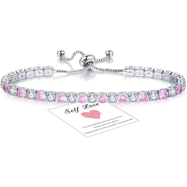 Armbånd til Kvinder Sterling Krystal Slider Armbånd Dame Armbånd Diamant Zirconia Dame Armbånd Fødselsdagsgaver til Mor Søstre Pink