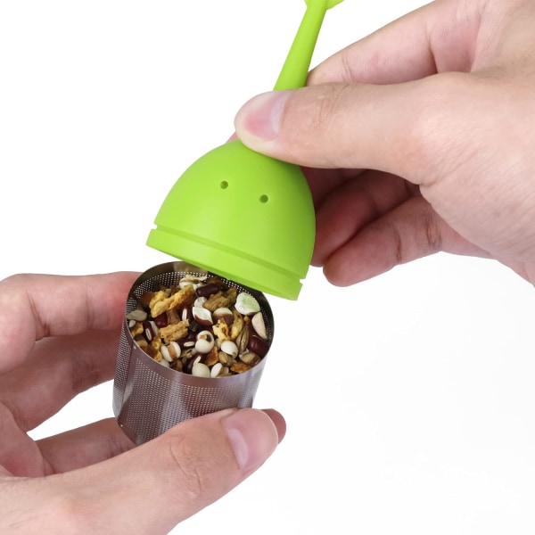 Løse Blade Te-Infusere, Silikon Te-Infuser Finmasket Løse Blade Te-Sigte Silikonlåg Tekop Filter til Løse Blade Te eller Urtete (1 Pakke, Grøn)