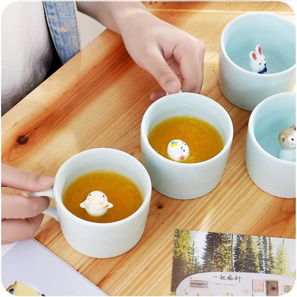 3D tecknad miniatyr djur kaffekopp mugg med babykatt inuti - Djurälskare te muggar för kvinnor flickor (katt)