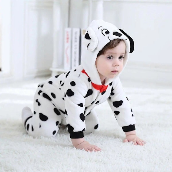 Vauvan dalmatialaiset pilkullinen koiran asu Kigurumi sarjakuva eläinhaalari vauvan taaperon haalari flanelli Halloween naamiaisasu 73 (9-12M)