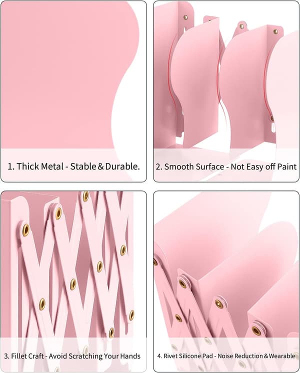 Expanderbara bokstöd i metall, (rosa)
