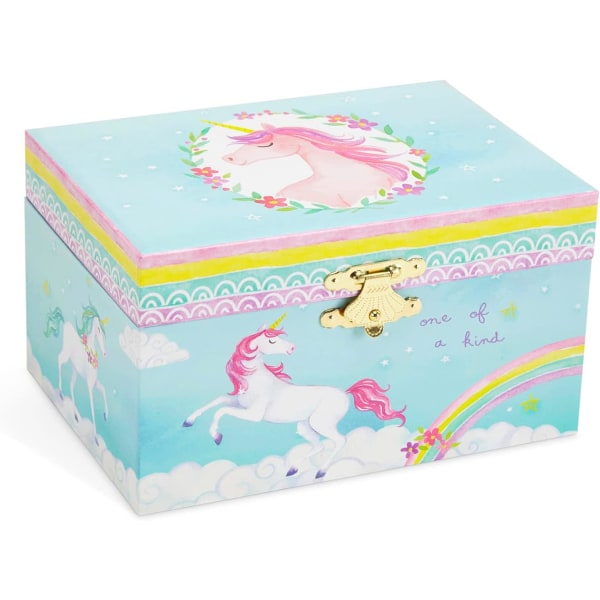Yksisarvinen korurasia lahjat - Tyttöjen korurasia ulosvedettävällä laatikolla, glitter sateenkaari lasten korurasia kauniilla uneksija melodialla Rainbow Unicorn