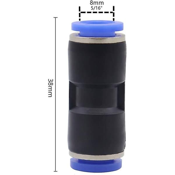 Pneumatisk rak koppling i plast och koppar, lufttryckssnabbkoppling, rak tryckkoppling, slangsnabbkopplingar för 8 mm diameter rör, 12 st