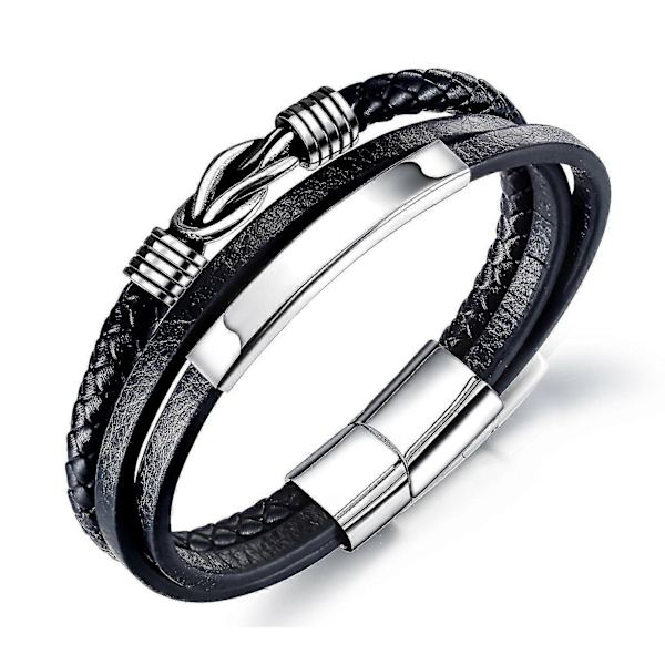 Flettet læderarmbånd til mænd sort