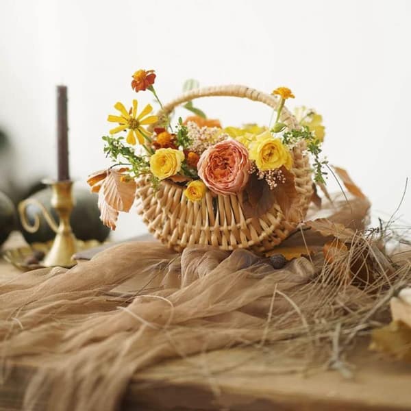 2-pack bärbar korgblomkorg handvävd blomkruka bröllopsblomkorg för picknick heminredning
