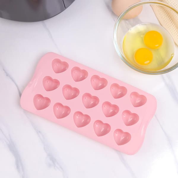 Hjerteformet Silikonform, 2 stk Mini Geometriske Sjokoladeformer for Baking, Rosa