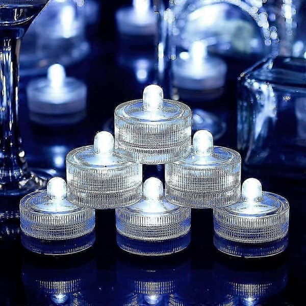 24 stk. Vanntette Runde Mini LED Telys Undervannslys White