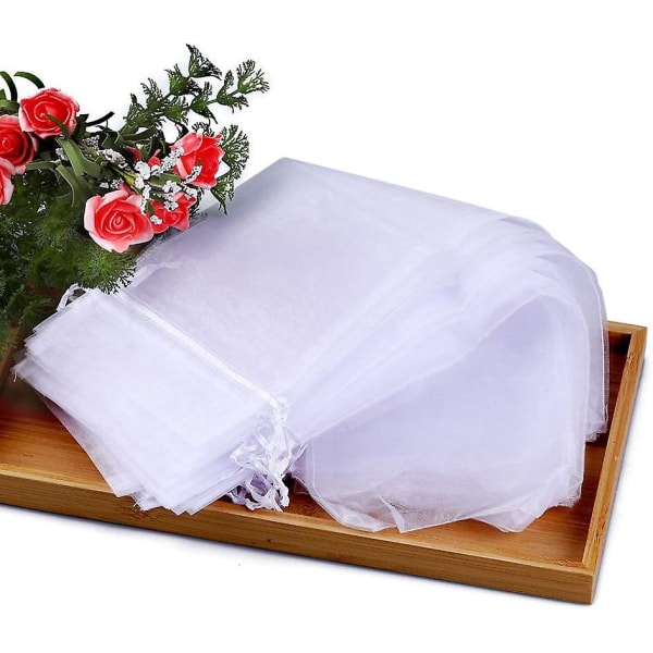 30 Organza Vinpåsar - Snörpåsar För Festpresenter I Vit (37 X 14 Cm)