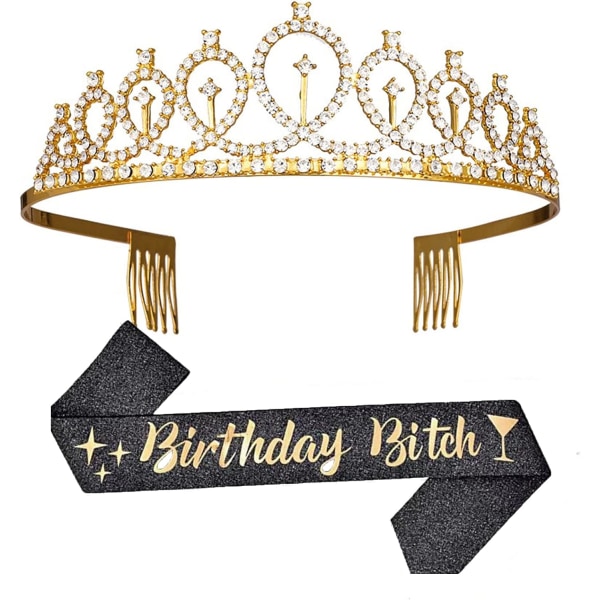 Birthday Queen Sash & Rhinestone Tiara Kit - 21. 30-års bursdagsgaver Bursdagssash for kvinner Bursdagsfestutstyr Black