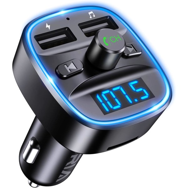 Bluetooth FM-sender til bil - Universal biloplader med dobbelt USB-opladning - Black