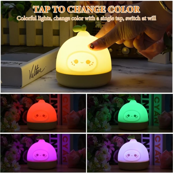 Söt jordgubbsljus i silikon, ljus LED-nattlampa för barnkammare, sänglampa för barn USB laddningsbar, 3 lägen Touch Control (gul citron)