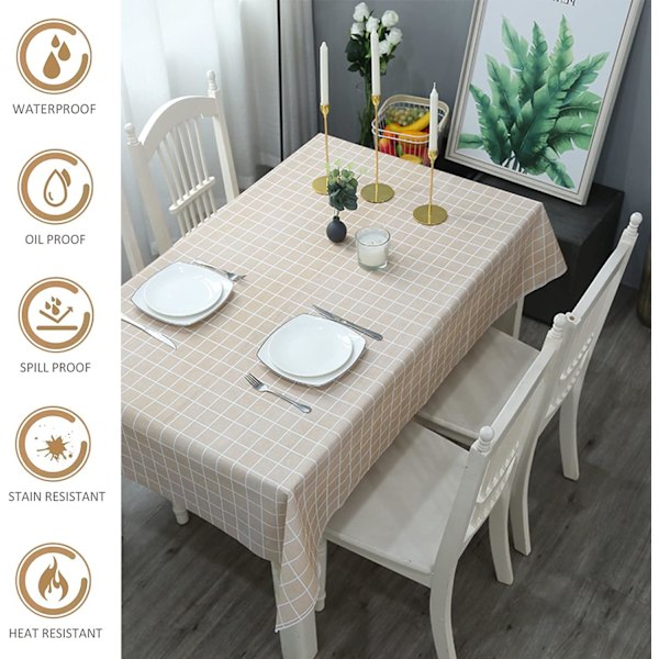 137*180cm Kaffe Ternet PVC Dug Plaid Vaskbar Dug Rektangulær, Plastik Let at Tørre Dug Pletbestandig, Vandafvisende
