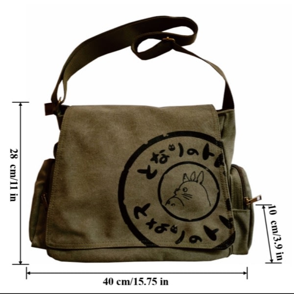 Totoro Canvas Besked Taske Tecknad Studentbog Messenger Taske Multi-Pocket - army green