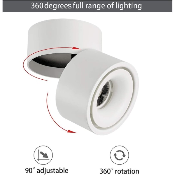 Sisätilojen 10 W:n LED-kohdevalo, 360 astetta säädettävä kattovalaisin, upotettava/pintaan asennettava COB-valaistus LED/10x10cm/alumiininen seinävalaisin tai kohdevalo (valkoinen-4000k)