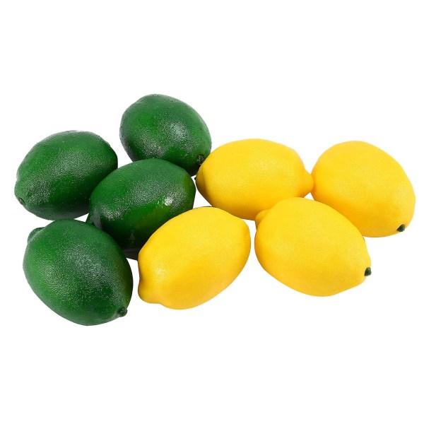 8-pakning kunstige sitroner Limes frukt til vasefylling hjemmekjøkken festdekorasjon, gul og grønn