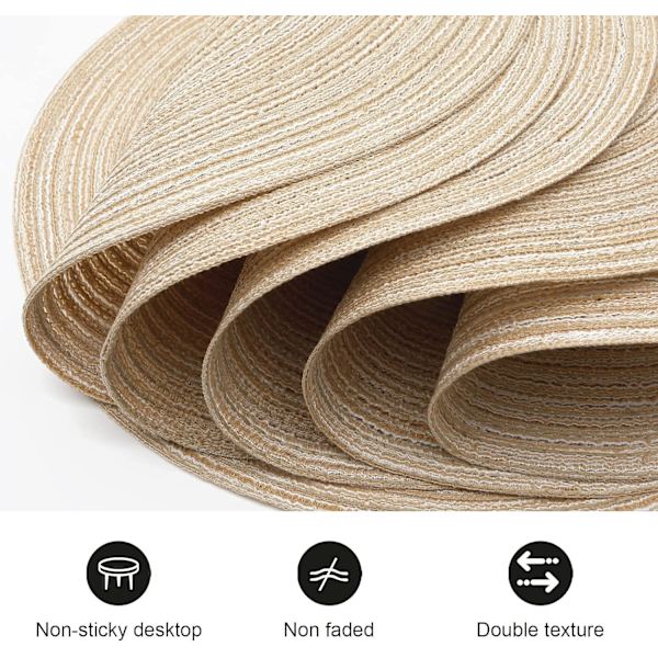 38 cm Kudotut Pyöreät Alusmatot 6 Kpl Lämpöeristys Liukumaton Punottu Puuvillainen Pöytämatto Pesu Kestävä Alusmatto (Beige)