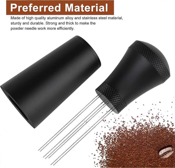 Værktøj Espresso Kaffeomrører, Kaffeomrørere i aluminiumslegering, Kaffedispenser med 7 nåle, Sort