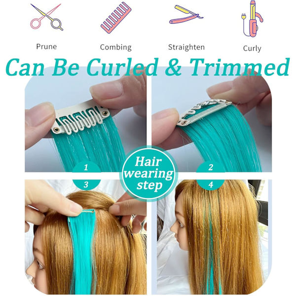 Regnbuehår extensions farget hår extensions klips inn/på for jenter hårtilbehør parykkstykker for kvinner 9PCS