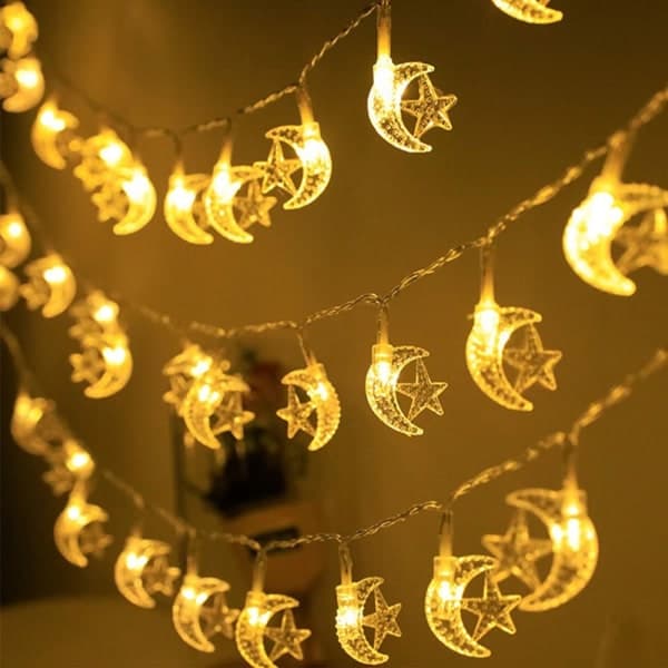 1,5 m 10 LED Måne Stjerne Slot Lys Eid Mubarak Ramadan Måne