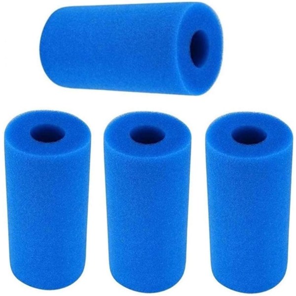 4 stk Svømmebassengfilter, Gjenbrukbar Vaskbar Skum Boblebad Filterpatron Svamp for Intex Type A (Blå)