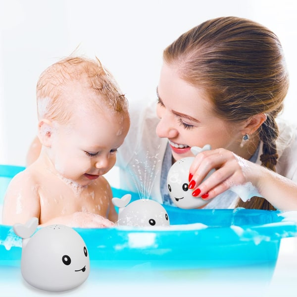 Badleksaker för bebisar med upplyst fontän, poolleksaker, automatisk sprinkler, leksaker för småbarn, fontänval, badleksaker för flickor och pojkar (vit)