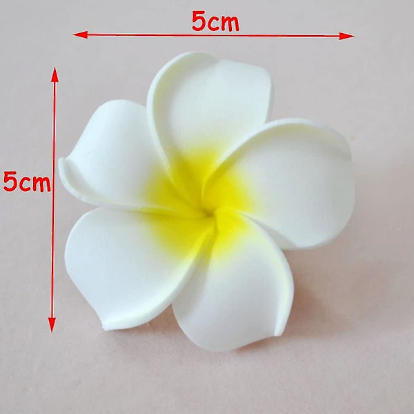 100 stk Hvit Skum Hawaiiansk Frangipani Kunstig Plumeria Blomsterblader Cap Hårhatt Krans Floral Diy Hjem Bryllupsdekorasjon 5cm