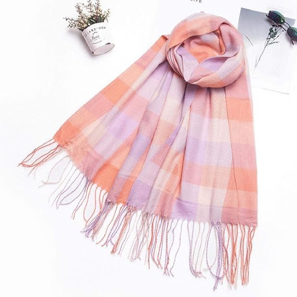 1PCS Dame Mode Lang Sjal Stor Gitter Vinter Varm Gitter Stort Tørklæde Pink