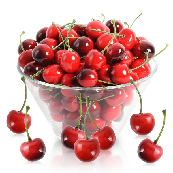 100st konstgjorda körsbär, 50st verklighetstrogna röda körsbär 50st falska röda svarta körsbär, falska frukter Modell Hem