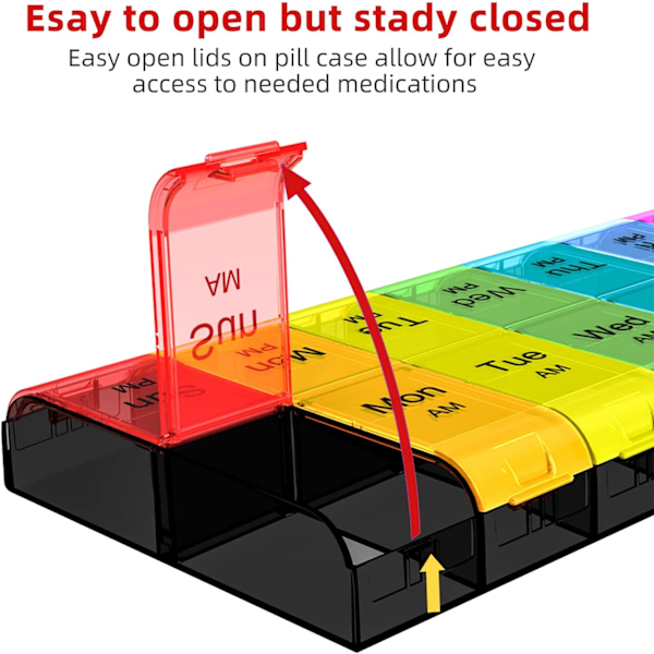 Ekstra stor pilleæske 2 gange om dagen, ugentlig XL AM PM pilleæske, 7 dages pilleæske to gange om dagen (regnbue)