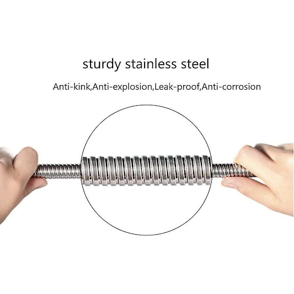 Brusehoved, 1,5 m fleksibel rustfri stålslange, universel, anti-twist, krypteringseksplosionssikker slange.