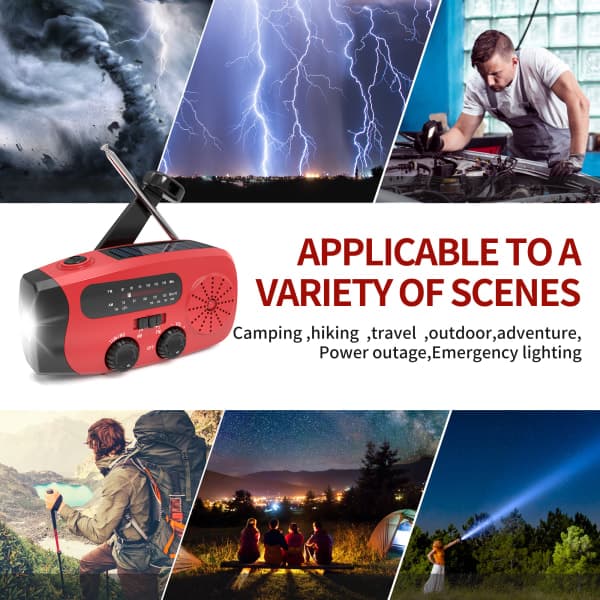 Dynamoradio med solceller, lommelykt og 2000mAh Powerbank