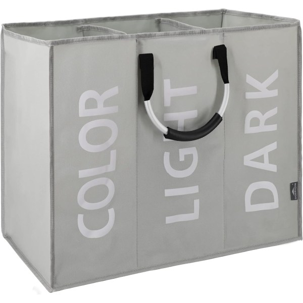 Stor sammenfoldelig vasketøjskurvpose med 3 rum til soveværelse, stof (grå)