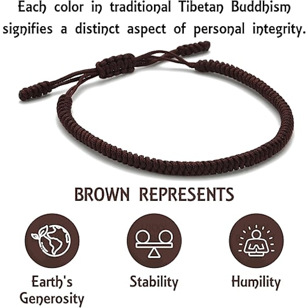 Håndlavet armbånd + Buddhistisk gave! til kvinder, mænd, teenagere. Justerbar størrelse! Venskabsgave. Håndlavet reb vævet chakra armbånd Brown
