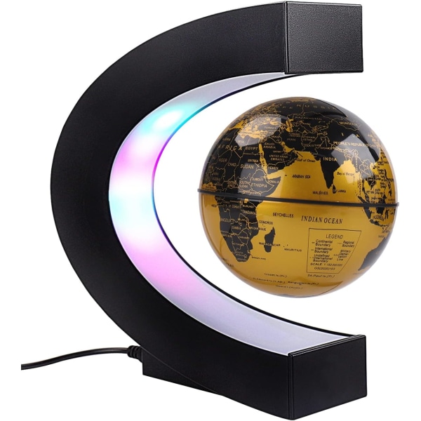 Flytende jordklode med fargede LED-lys C-form Anti-gravitasjon Magnetisk levitasjon Roterende verdenskart for gave hjemmekontor skrivebordsdekorasjon