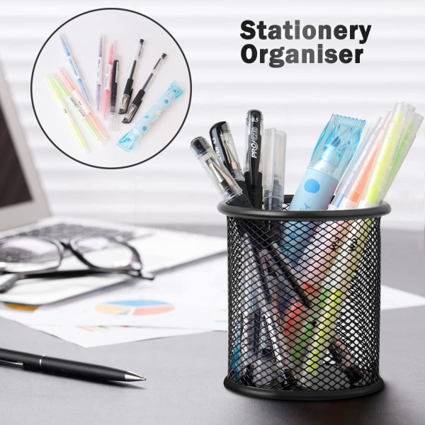 2-pack metallnät pennhållare för skrivbord, metallkontor nät skrivbordsarrangör pennhållare kontorsmaterial, svart