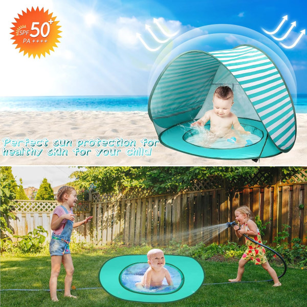 Babystrandtelt med basseng, oppgradere enkelt sammenleggbart og pop-up Unique Ocean World babytelt, for 3-48 måneder babybarn (UV-beskyttelse - Pool Rose)