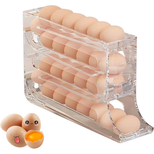 Egg Holder for Fridge, Space Saving Fridge Egg Organizer, 4 Layers Rolling Egg Dispenser Storage 30 Egg, Egg Dispenser for Refrigerator Transparent