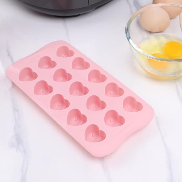 Hjerteformet Silikonform, 2 stk Mini Geometriske Sjokoladeformer for Baking, Rosa