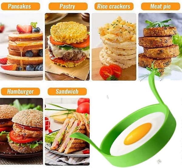 4-pakning silikon eggformer, eggeringer 7,9 cm, non-stick eggformer
