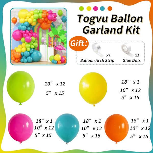 141 stk. Sommer Tropisk Ballonbue Garland Kit, Lyserød Limegrøn Skiferblå Orange Gul Latex Regnbue Ballon Garland Kit