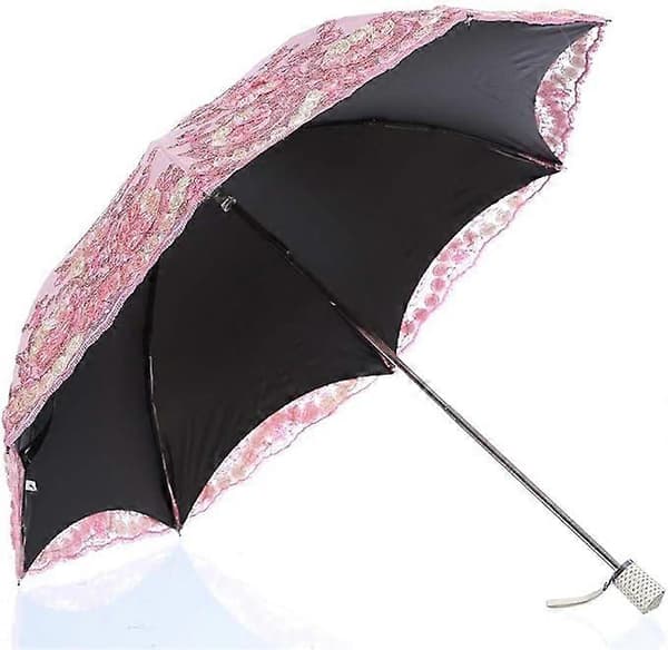 Sammenleggbar UV Parasoll Snø/Regn/Sol Paraply Broderi Bryllupsparaply Pink