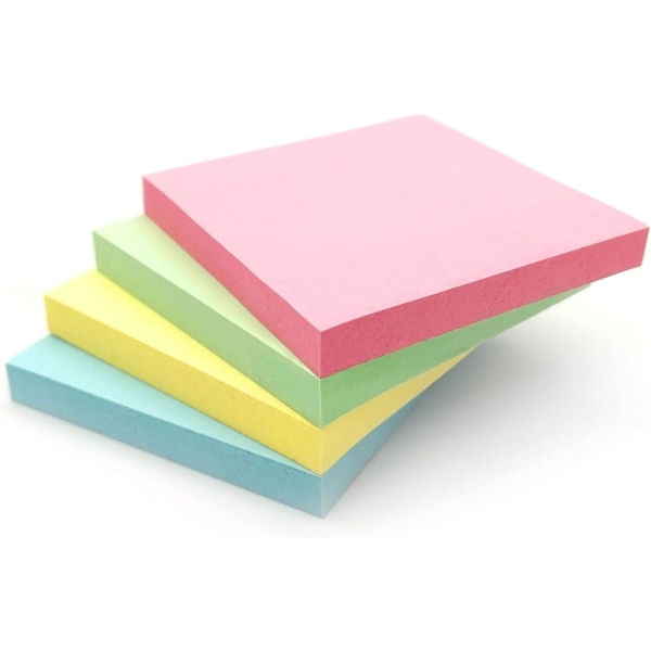 400 Pastelfarvede Flytbare Sticky Notes 76x76mm 4 Blokke med 100 Ark - Blå, Pink, Grøn, Gul