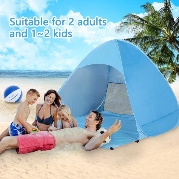 Pop Up strandtält för 1-3 personer klassad UPF 50+ för UV-solskydd Vattentäta solskydd för familjecamping, fiske, picknick, strand