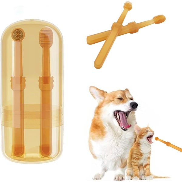 Hundtandborste, 360 husdjurs silikontandborste med dubbla huvuden, katter och hundar tandborste med tungskrapa, husdjur tandrengöring tandborste kit för hundar