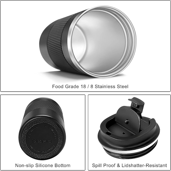 Resemugg Termokopp för Resor, Återanvändbar Termoskaffekopp i Rostfritt Stål, BPA-fri för Bil, Kontor, Camping