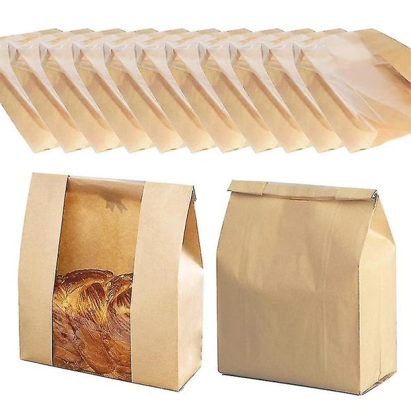 25 kpl Leipäpussit Paperinen leipomolaukku ikkunalla hapantaikinaa varten